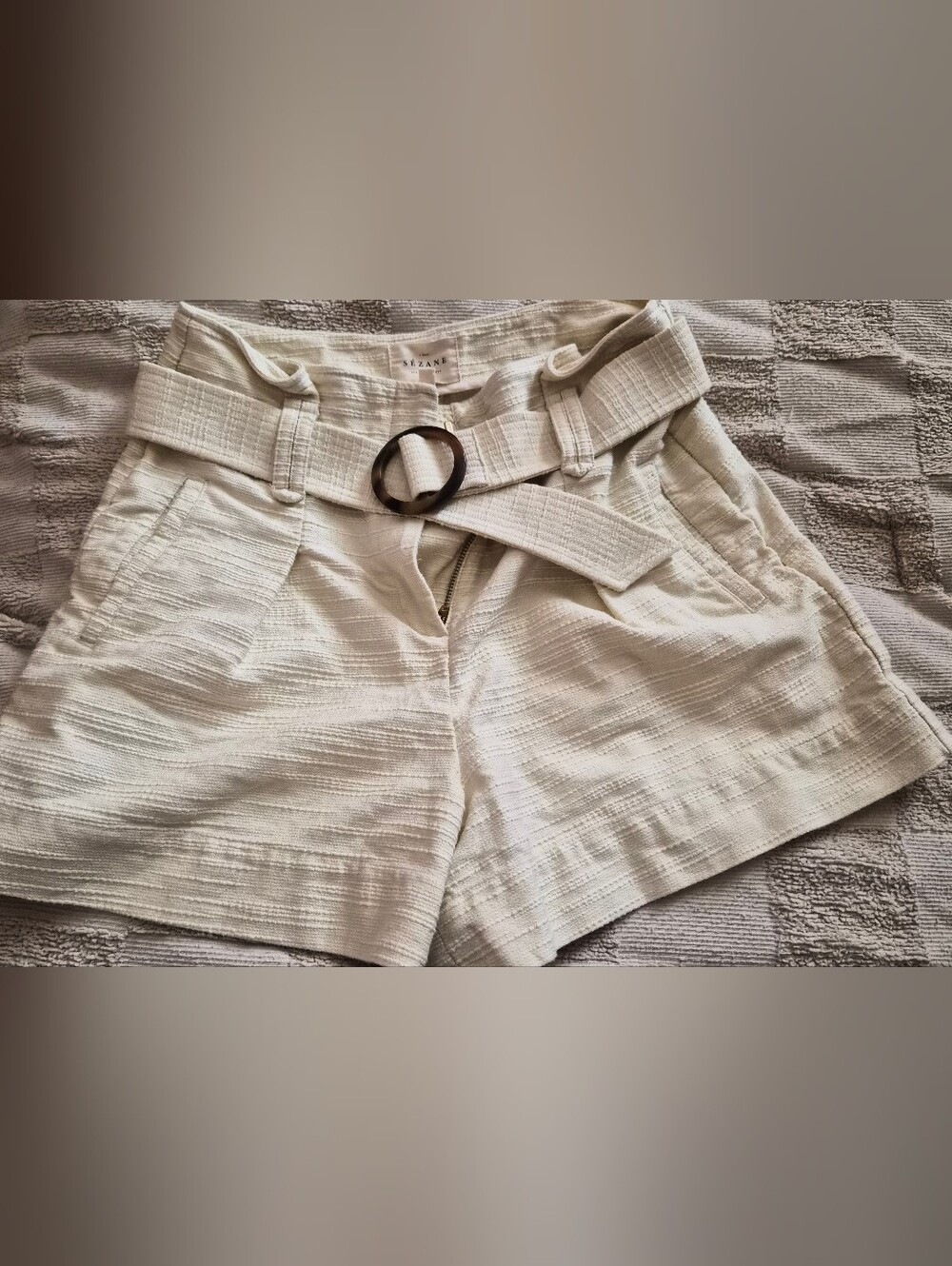 Sezane Rome Textured High-Waist Belted Shorts